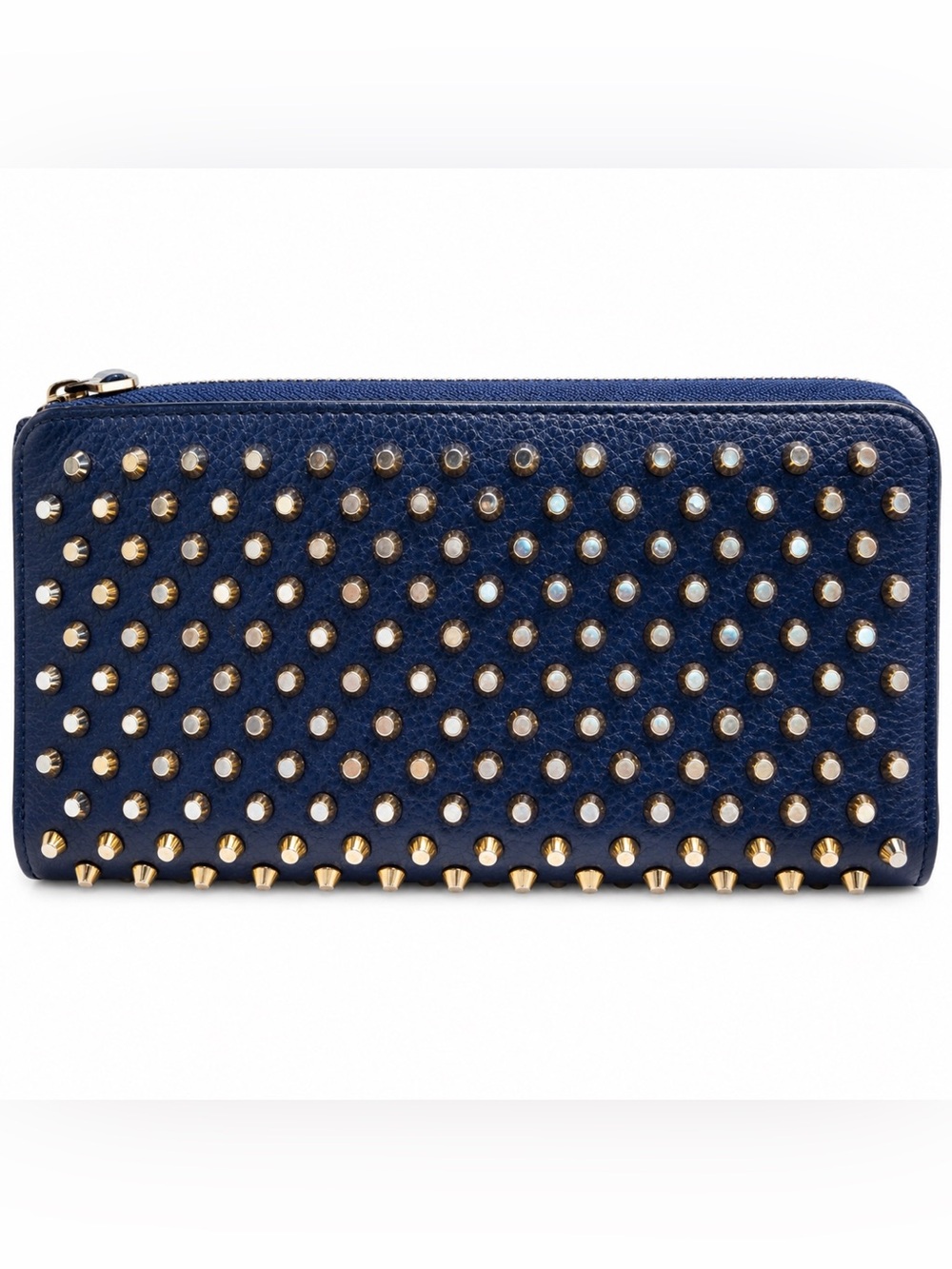 Christian Louboutin Pantone Spike China Blue Zip Wallet w/COA